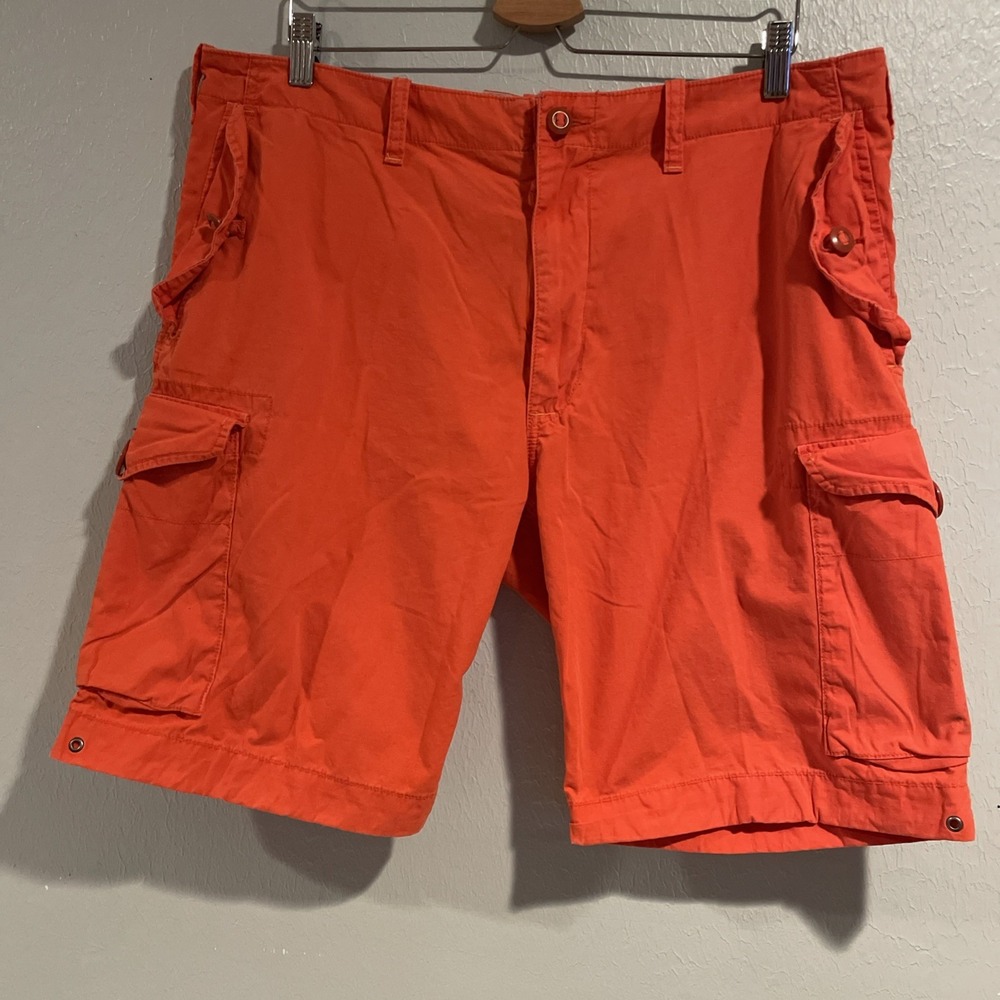 Vintage 90s Polo Ralph Lauren Orange Paratrooper Utility Cargo Shorts‎ 40 Cotton
